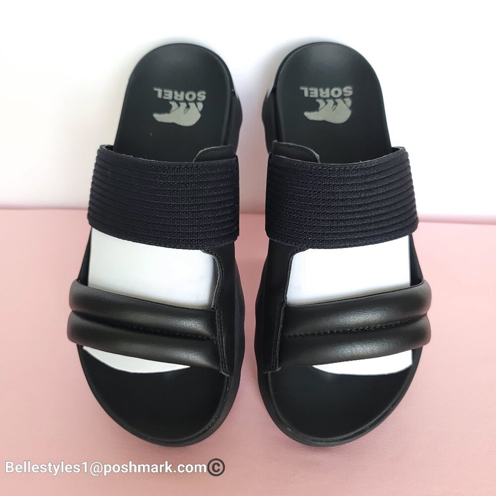 SOREL Viibe Fabric & Leather Platform Two-Straps Slip-On Slide- Women’s Size 9.⭐ - Picture 2 of 16